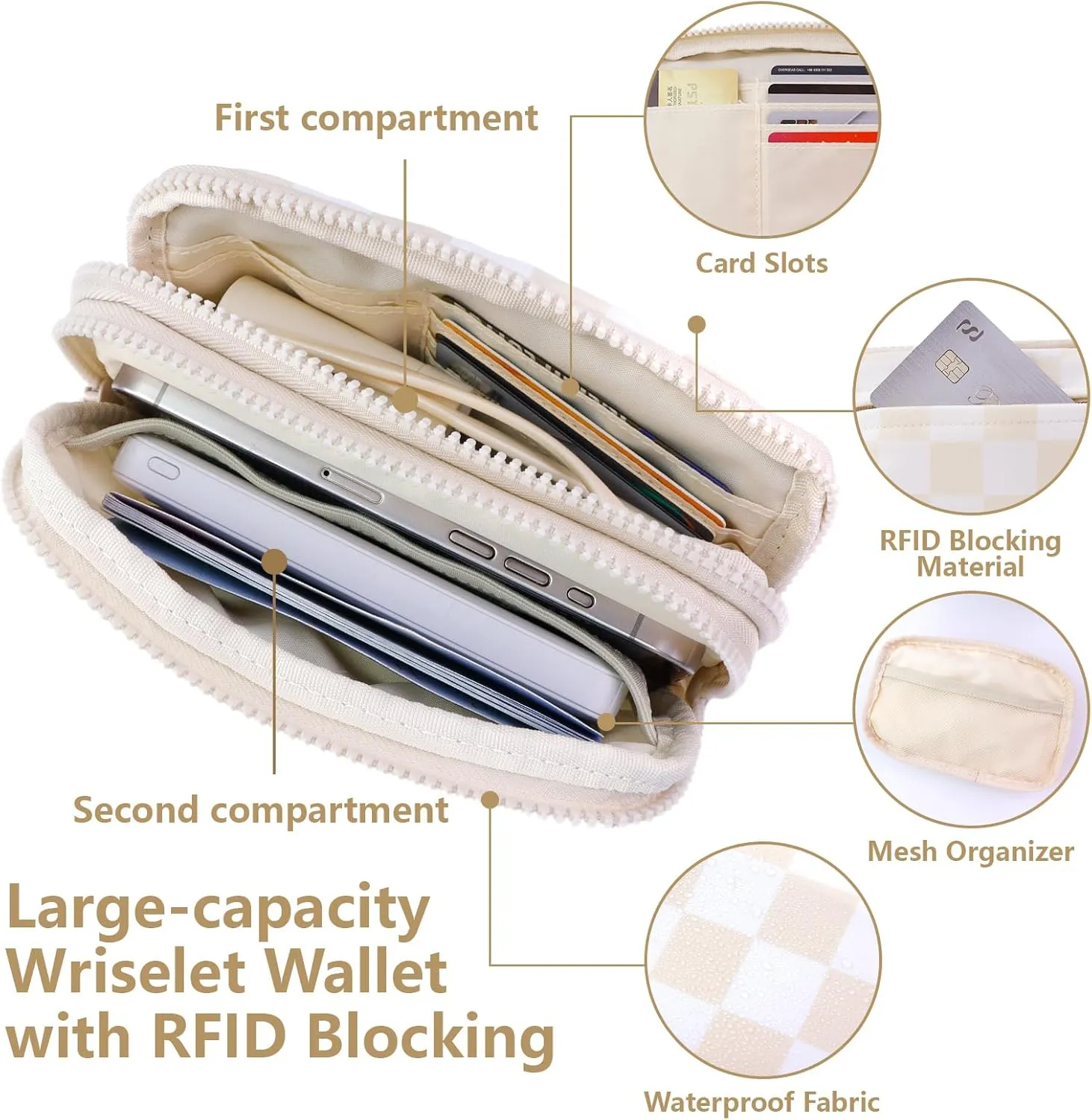 IBEE Dual Wristlet Wallets for Women RFID Blocking Crossbody Wallets Purse with ID Window Large Wristlet Purse Nylon