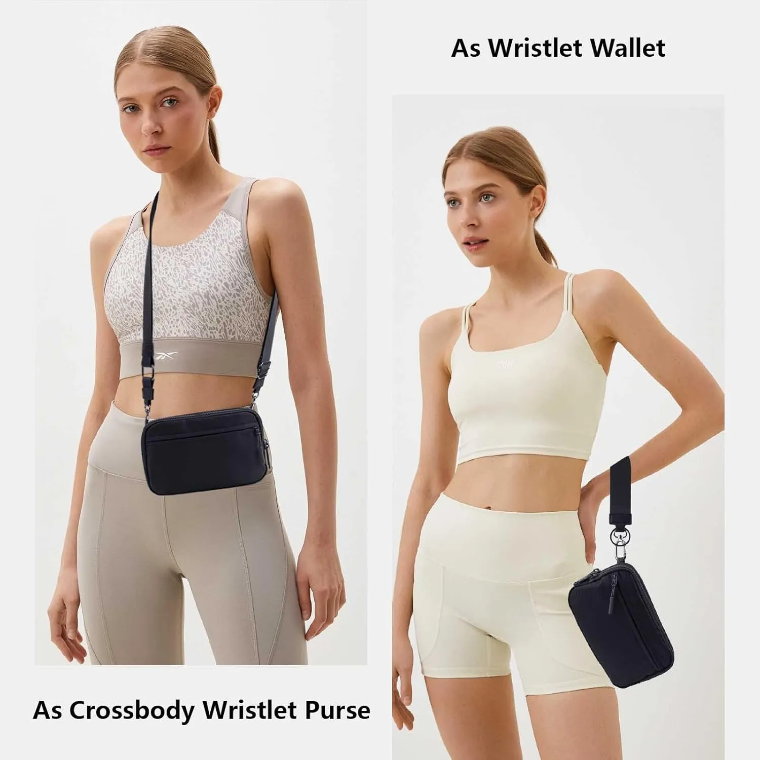IBEE Dual Wristlet Wallets for Women RFID Blocking Crossbody Wallets Purse with ID Window Large Wristlet Purse Nylon