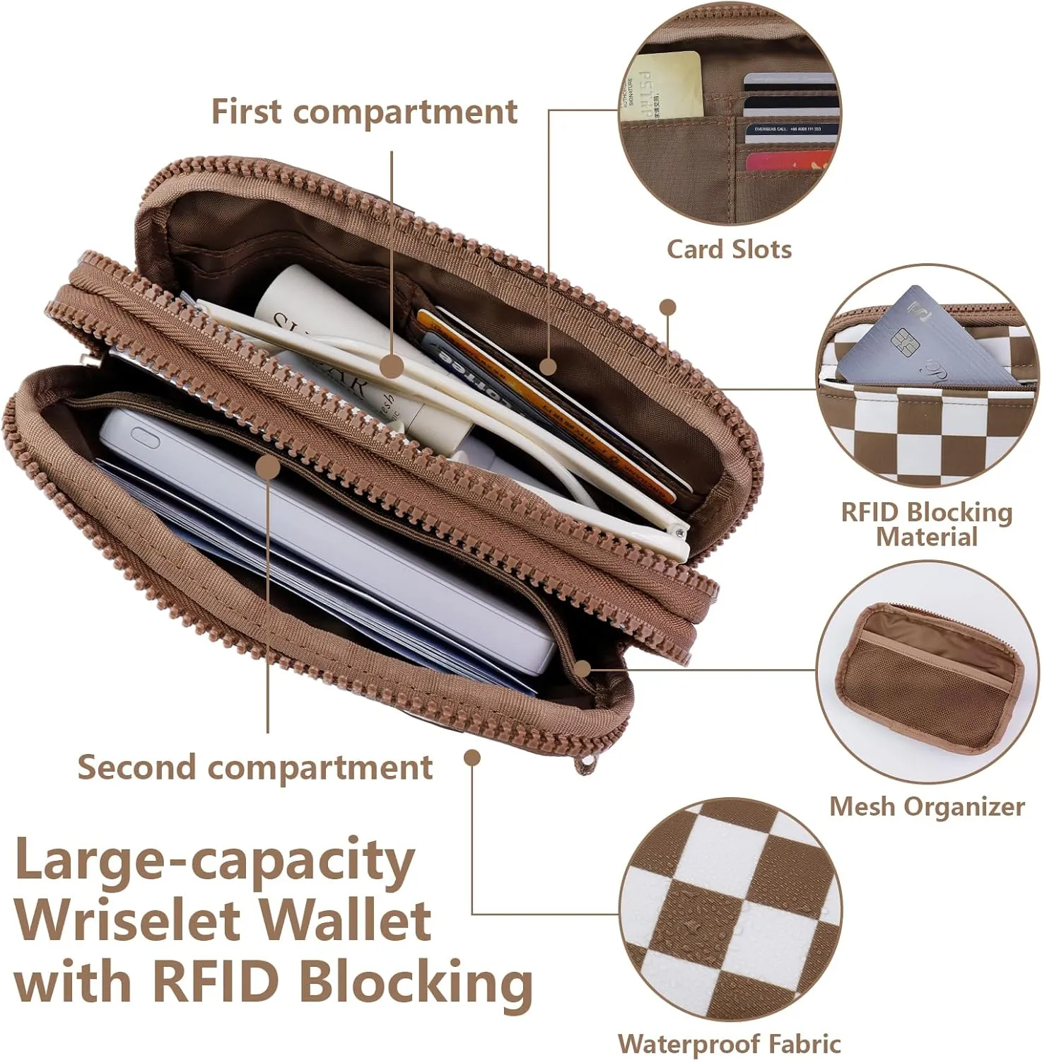 IBEE Dual Wristlet Wallets for Women RFID Blocking Crossbody Wallets Purse with ID Window Large Wristlet Purse Nylon