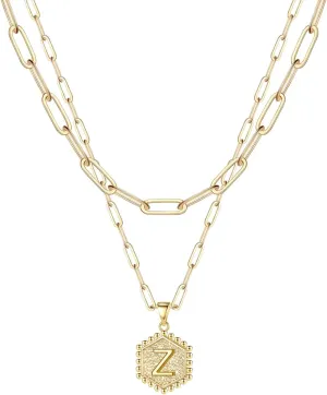 iLH Women's A-Z 26 Alphabet Initial Gold Necklaces Layered Necklaces Plated Paperclip Chain Personalized Letter Pendant