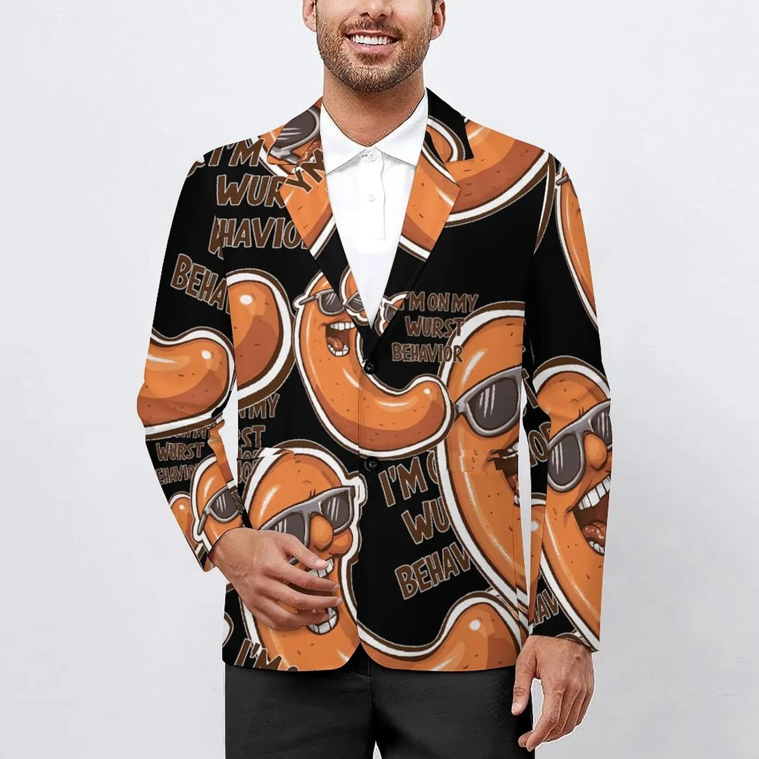I'm On My Wurst Behavior Men's Double Button Lapel Casual Blazer Suit Jacket Lightweight Business Jacket