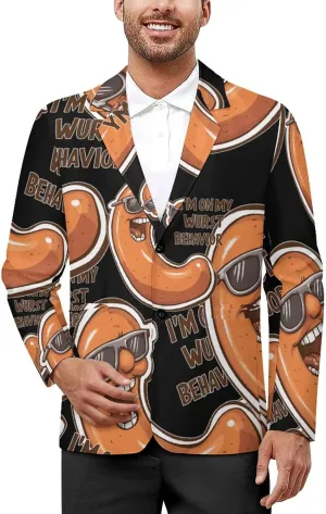 I'm On My Wurst Behavior Men's Double Button Lapel Casual Blazer Suit Jacket Lightweight Business Jacket