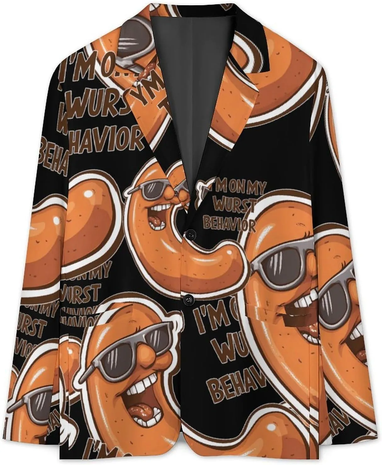 I'm On My Wurst Behavior Men's Double Button Lapel Casual Blazer Suit Jacket Lightweight Business Jacket