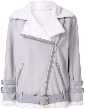 Jackets for Women With Zipper Pockets Faux Fur Fleece Warm Trench Denim Jacket Padded Soft Plush Comfy Winter Coats