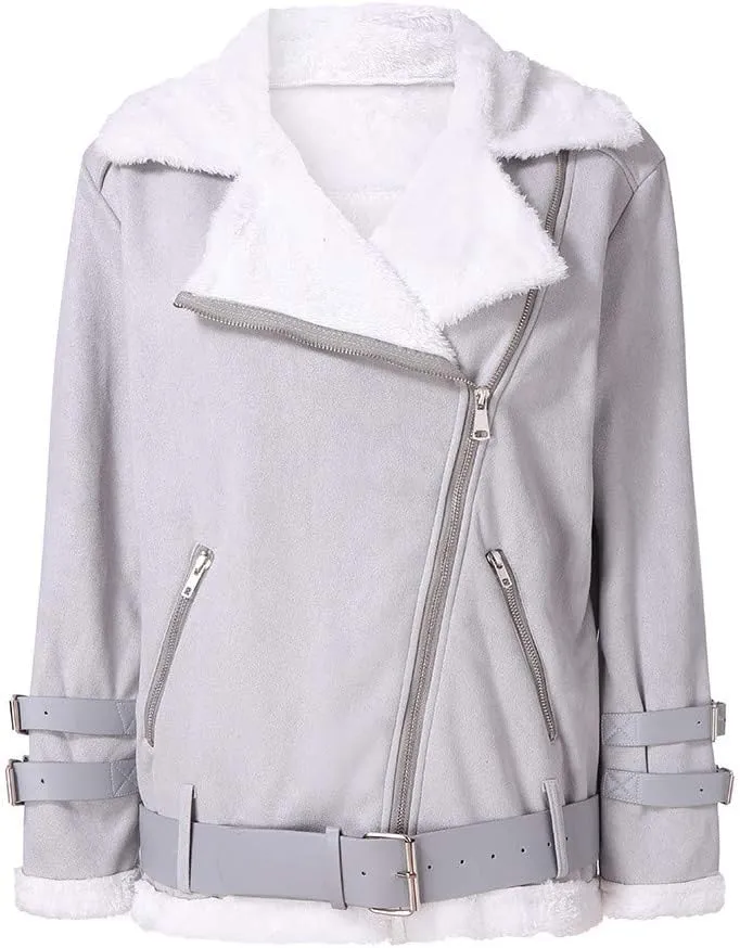 Jackets for Women With Zipper Pockets Faux Fur Fleece Warm Trench Denim Jacket Padded Soft Plush Comfy Winter Coats