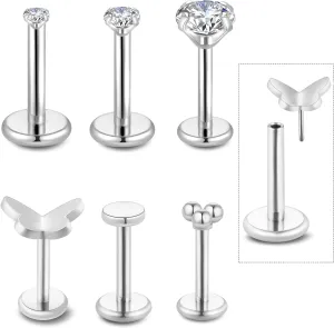 Jamboo 6Pcs 20G Threadless Flatback Small Piercing Studs - Hypoallergenic 14K Gold Filled Surgical Steel Push-in Small Body Piercing Jewelry Set for Multiple Hole Piercing