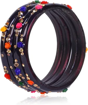 JD'Z COLLECTION Indian Bangles Jewelry For Women Glass Bangles Flower Design Costume Matching Partywear Bangles Set 4pc Beautiful Bollywood Bangles
