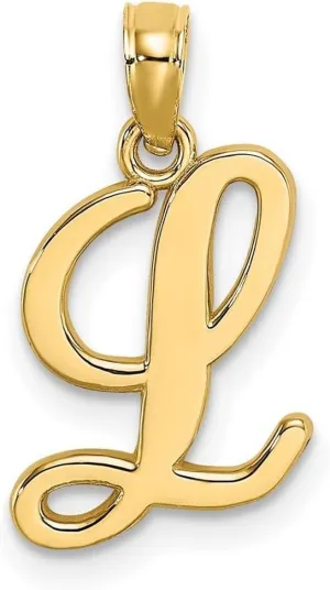 JewelryWeb 10k Gold L Script Letter Name Personalized Monogram Initial High Polish Charm 20.6x10.2mm Wide Pendant Necklace for Women