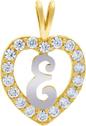 JewelryWeb 10k Yellow Gold Womens CZ Simulated Diamond Love Heart Letter Name Personalized Monogram Initial E Charm Pendant Necklace 19.3x13.00mm Wide-Pendant for Women