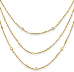 JewelryWeb 1.14mm 925 Sterling Silver Gold tone CZ Simulated Diamond Layered With 1.5inch Extension Necklace 15.5 Inch Pendant-Necklace for Women