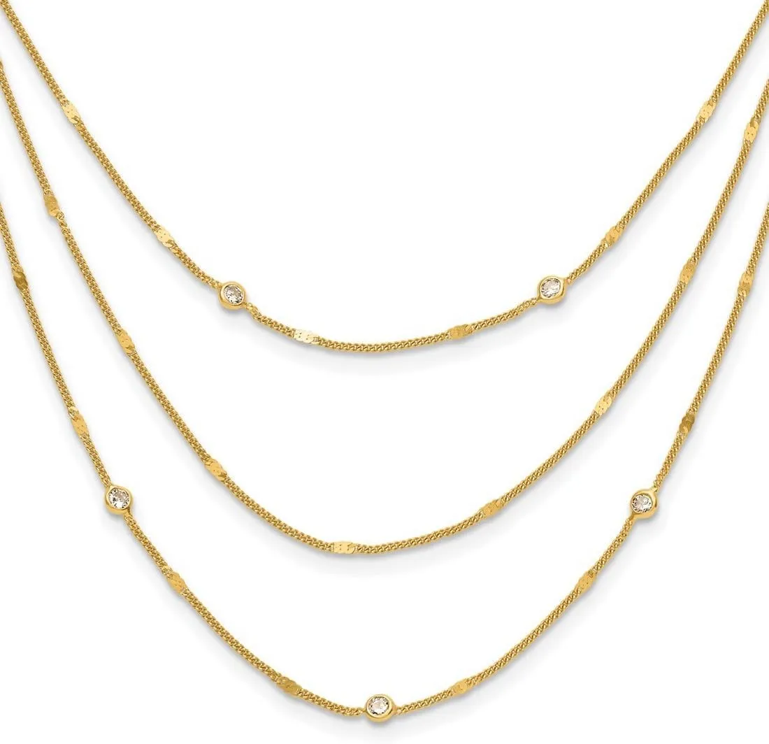JewelryWeb 1.14mm 925 Sterling Silver Gold tone CZ Simulated Diamond Layered With 1.5inch Extension Necklace 15.5 Inch Pendant-Necklace for Women