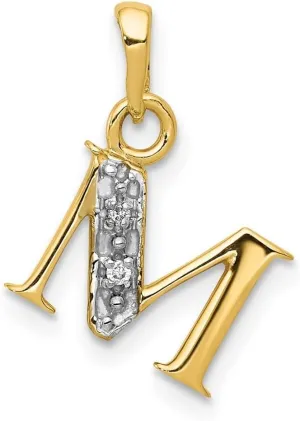 JewelryWeb 14k Two Tone Solid Prong set Gold Polished .01ct Diamond Letter Name Personalized Monogram Initial Charm 15.7x6.7mm Pendant Necklace for Women