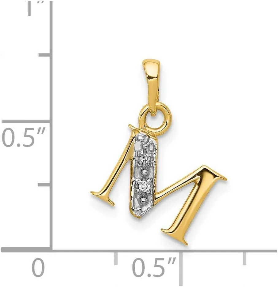 JewelryWeb 14k Two Tone Solid Prong set Gold Polished .01ct Diamond Letter Name Personalized Monogram Initial Charm 15.7x6.7mm Pendant Necklace for Women