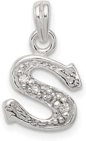 JewelryWeb 925 Sterling Silver Polished and satin CZ Simulated Diamond Letter Name Personalized Monogram Initial Pendant Necklace 17x13mm Wide-Pendant for Women