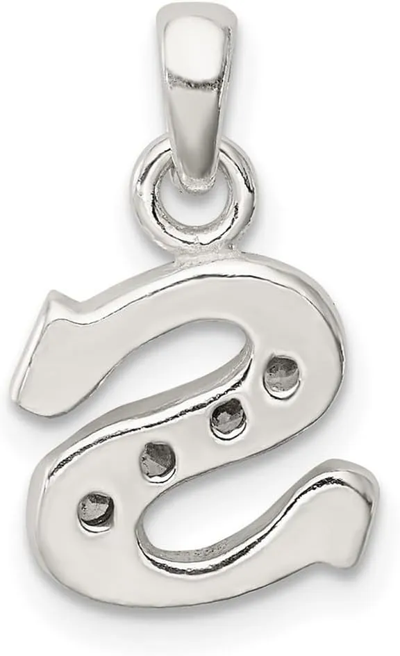 JewelryWeb 925 Sterling Silver Polished and satin CZ Simulated Diamond Letter Name Personalized Monogram Initial Pendant Necklace 17x13mm Wide-Pendant for Women