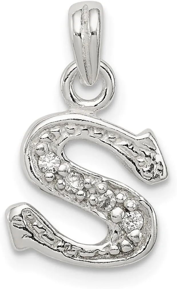 JewelryWeb 925 Sterling Silver Polished and satin CZ Simulated Diamond Letter Name Personalized Monogram Initial Pendant Necklace 17x13mm Wide-Pendant for Women