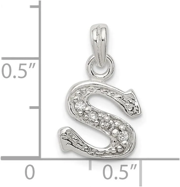 JewelryWeb 925 Sterling Silver Polished and satin CZ Simulated Diamond Letter Name Personalized Monogram Initial Pendant Necklace 17x13mm Wide-Pendant for Women
