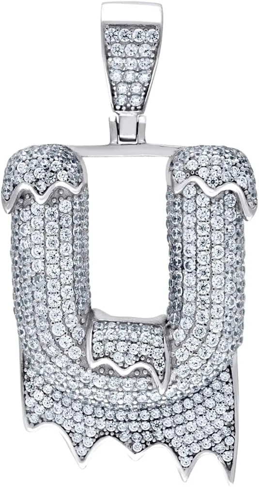 JewelryWeb 925 Sterling Silver Unisex CZ Simulated Diamond Letter Name Personalized Monogram Initial Alphabet U Dripping Charm Pendant Necklace-Pendant for Women