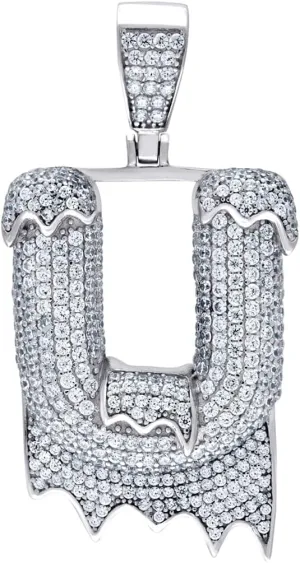 JewelryWeb 925 Sterling Silver Unisex CZ Simulated Diamond Letter Name Personalized Monogram Initial Alphabet U Dripping Charm Pendant Necklace-Pendant for Women