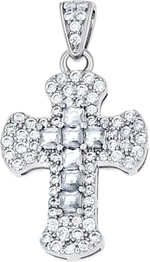 JewelryWeb 925 Sterling Silver Womens Blue White Princess cut Round CZ Simulated Diamond Cross Religious Pendant Necklace 26.2x14.4mm Wide-Pendant for Women