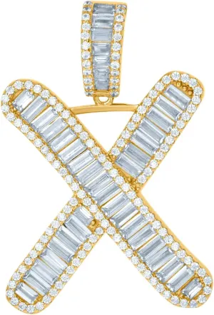 JewelryWeb 925 Sterling Silver Yellow tone Unisex Baguette CZ Simulated Diamond Letter Name Personalized Monogram Initial Alphabet X Charm Pendant Necklace-Pendant for Women