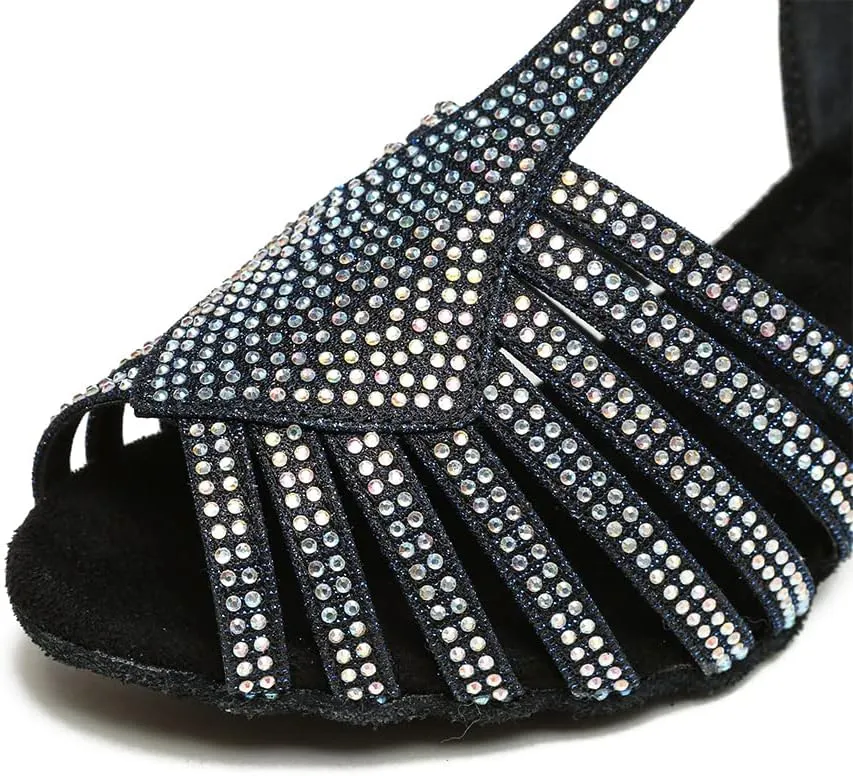 JUODVMP Women Latin Dance Shoes Rhinestone Dance Shoes Ballroom Performance Dance Shoes Model YCL558