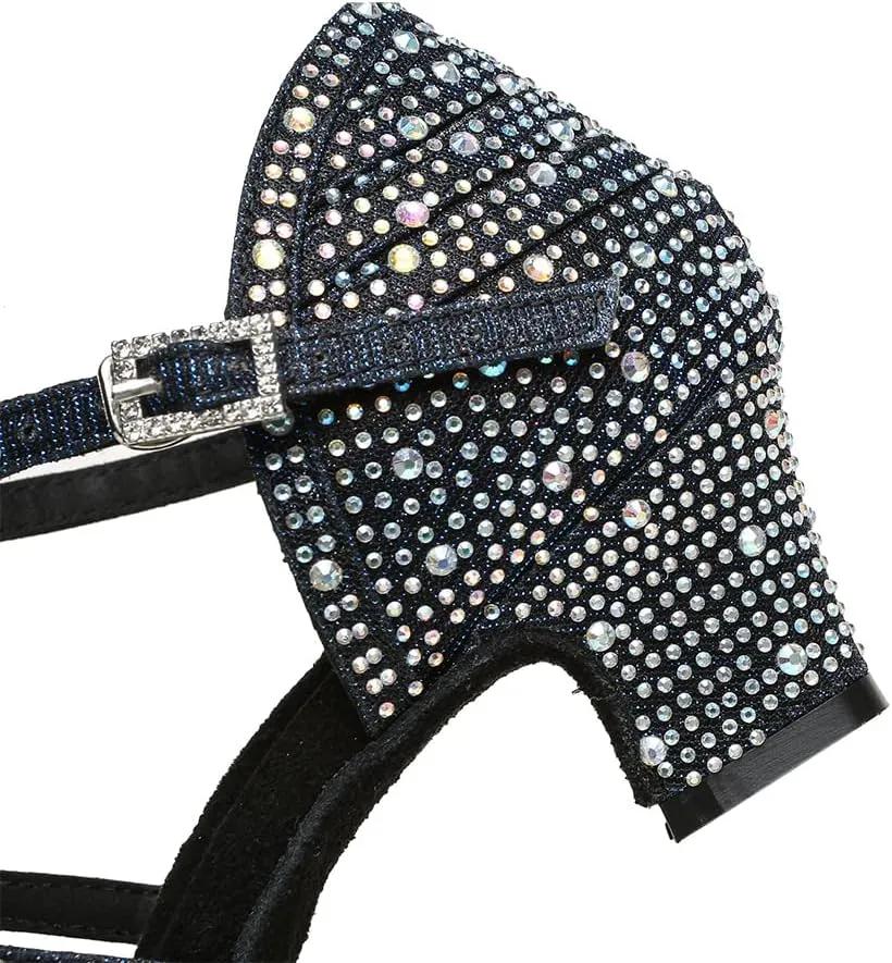 JUODVMP Women Latin Dance Shoes Rhinestone Dance Shoes Ballroom Performance Dance Shoes Model YCL558