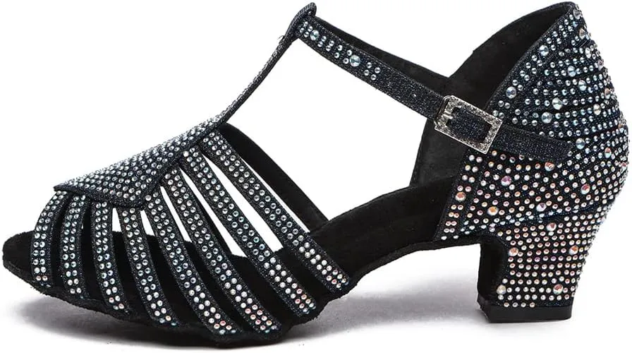 JUODVMP Women Latin Dance Shoes Rhinestone Dance Shoes Ballroom Performance Dance Shoes Model YCL558