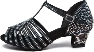 JUODVMP Women Latin Dance Shoes Rhinestone Dance Shoes Ballroom Performance Dance Shoes Model YCL558