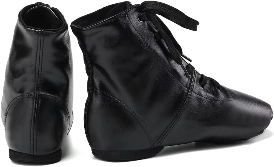 JUODVMP Women's Boot Jazz Shoes Leather Upper and Suede Split Sole Jazz Ballet Yoga Dance Shoes,Model TJGDBPUJS