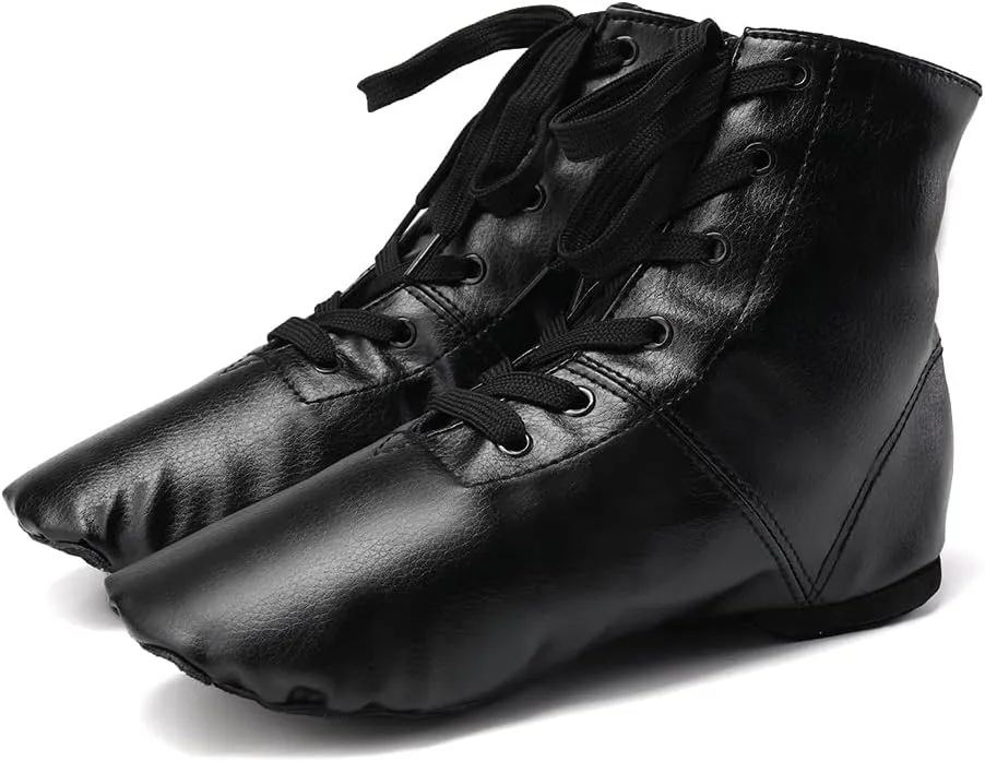 JUODVMP Women's Boot Jazz Shoes Leather Upper and Suede Split Sole Jazz Ballet Yoga Dance Shoes,Model TJGDBPUJS