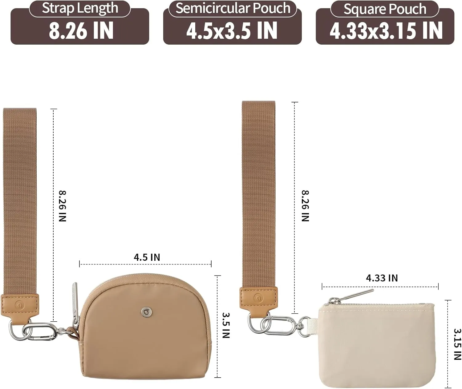 Keychain Wallet Mini Zip Around Wristlet Wallets for Women Detachable Dual Pouch Wristlet Portable Coin Purse Small Wallets With RFID Blocking (Brown & Khaki)