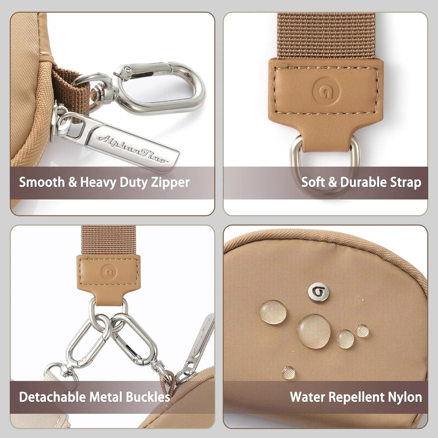 Keychain Wallet Mini Zip Around Wristlet Wallets for Women Detachable Dual Pouch Wristlet Portable Coin Purse Small Wallets With RFID Blocking (Brown & Khaki)