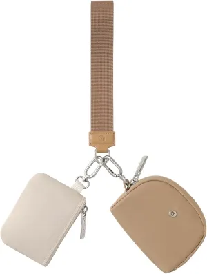 Keychain Wallet Mini Zip Around Wristlet Wallets for Women Detachable Dual Pouch Wristlet Portable Coin Purse Small Wallets With RFID Blocking (Brown & Khaki)