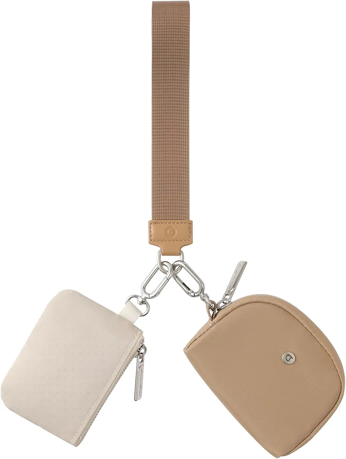 Keychain Wallet Mini Zip Around Wristlet Wallets for Women Detachable Dual Pouch Wristlet Portable Coin Purse Small Wallets With RFID Blocking (Brown & Khaki)