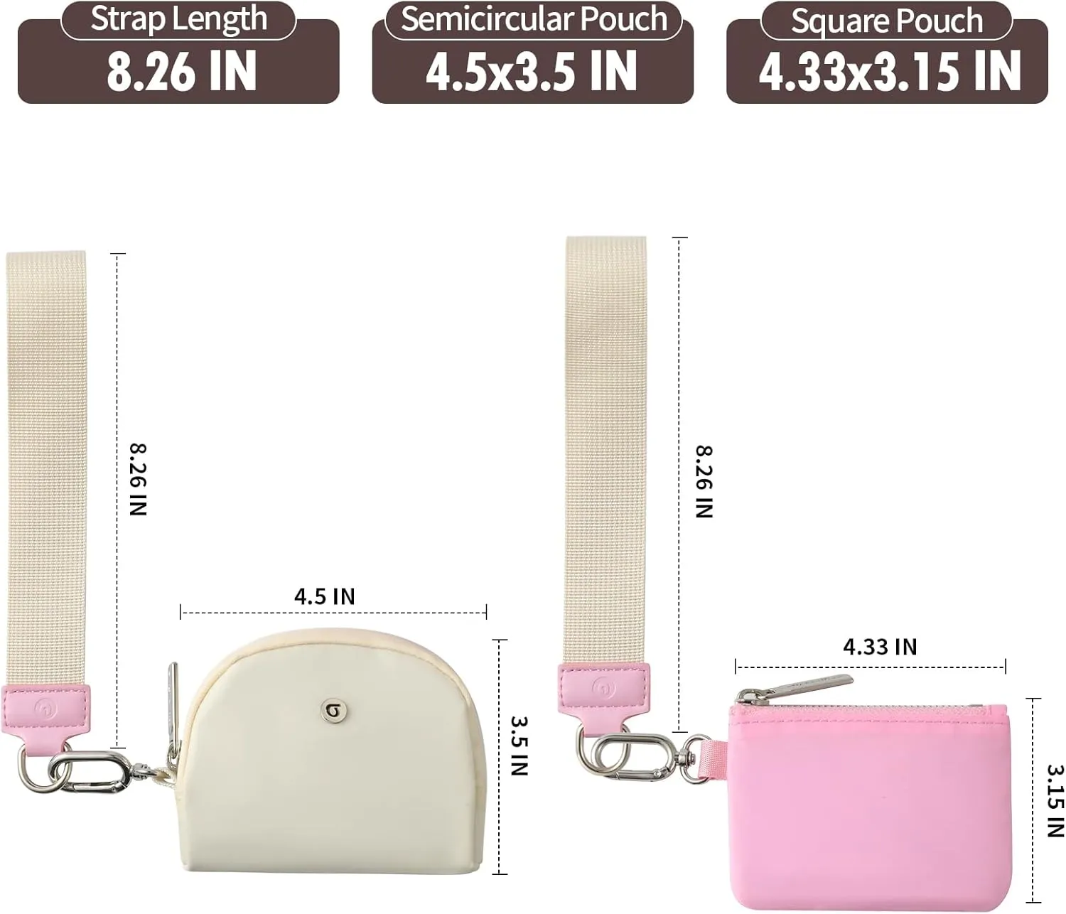 Keychain Wallet Mini Zip Around Wristlet Wallets for Women Detachable Dual Pouch Wristlet Portable Coin Purse Small Wallets With RFID Blocking (Pink & Cream)