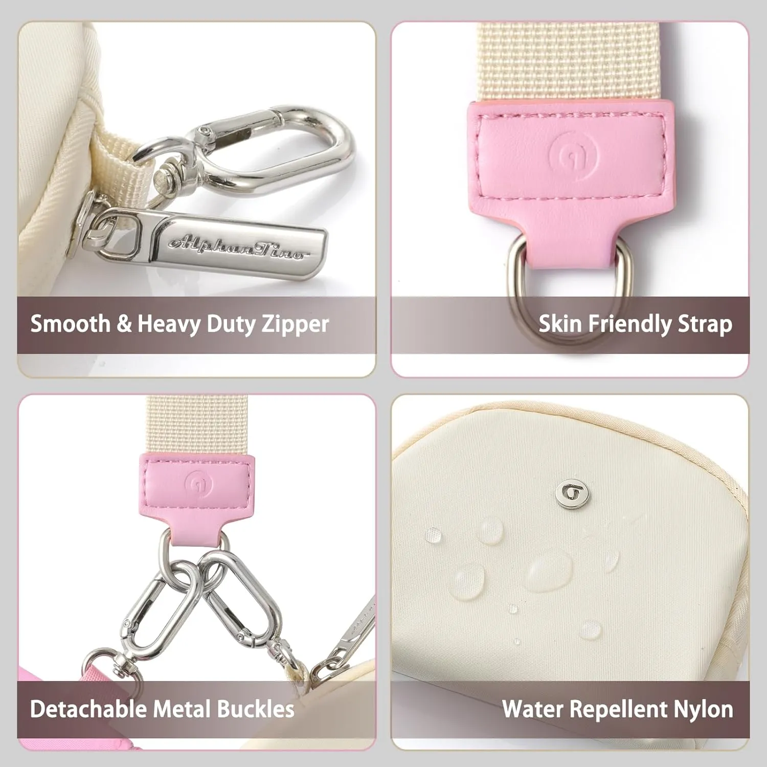 Keychain Wallet Mini Zip Around Wristlet Wallets for Women Detachable Dual Pouch Wristlet Portable Coin Purse Small Wallets With RFID Blocking (Pink & Cream)