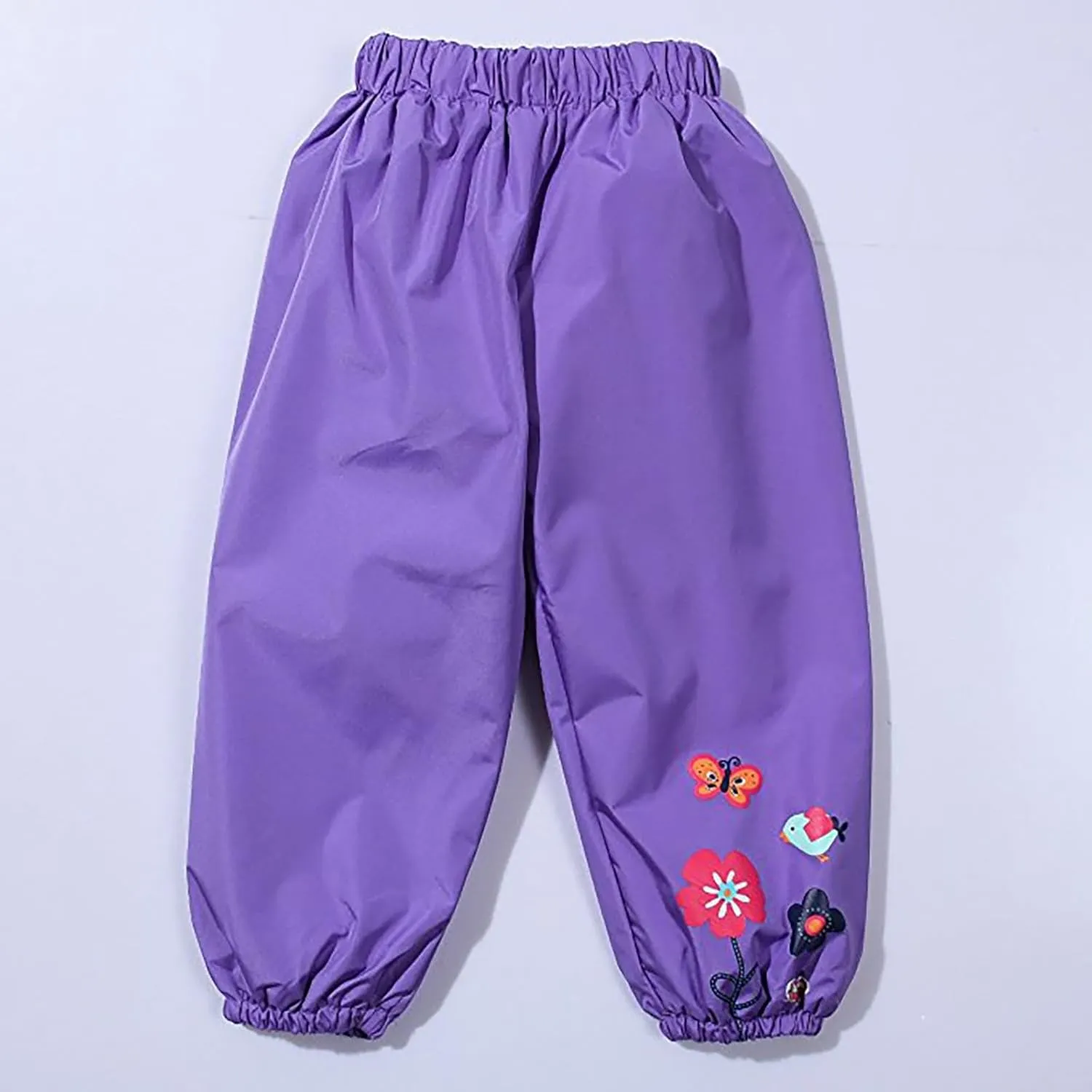 Kids Rain Pants Flower Printed Waterproof Insulated Mud Dirty Proof Elastic Trousers Toddler Lightweight Rainwear