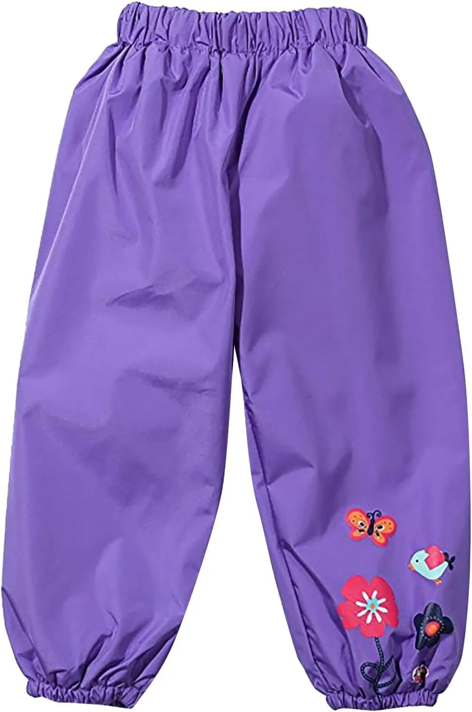 Kids Rain Pants Flower Printed Waterproof Insulated Mud Dirty Proof Elastic Trousers Toddler Lightweight Rainwear