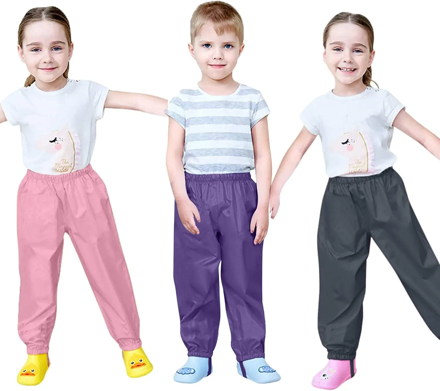 Kids Reflective Rain ib Pant Boys Girls Waterproof Trousers Mud Dirty Proof Lightweight Wear Rain Poncho Reusable
