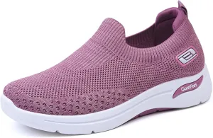 Knitted Sneakers for Women Comfortable Breathable Slip on Platform Orthopedic Sneakers Wide Width Soft Sole with Arch Support Lightweight Walking Workout Sport Work Tennis Shoes Casual Daily Wear