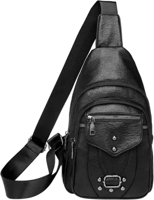 Ladies Chest Bags Soft Leather Feeling Crossbody Bags Large Capacity Simple Retro Shoulder Bag Mini (Black, One Size)