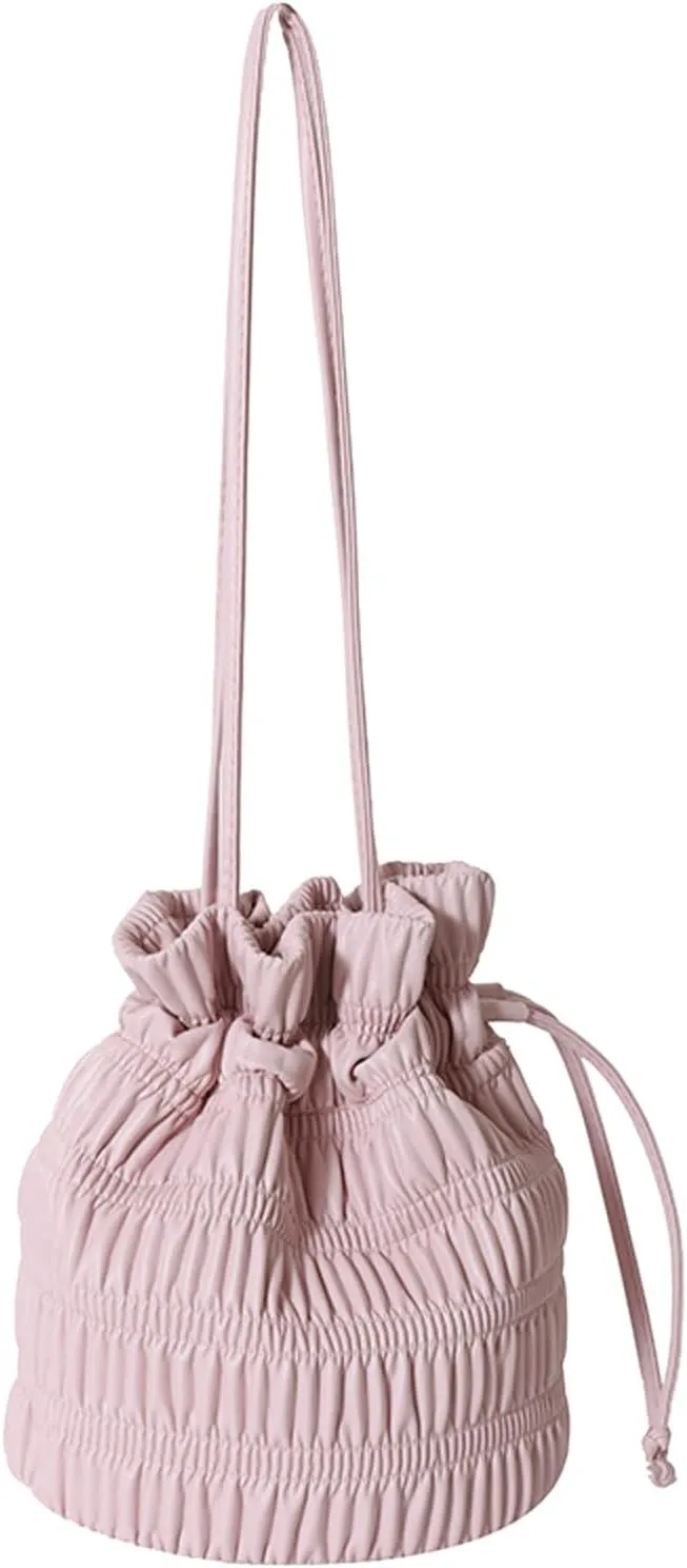 Ladies Crossbody Bag Shoulder Bag Large Capacity Personality Solid Colour Bright Surface Drawstring Briefcase (One Size)