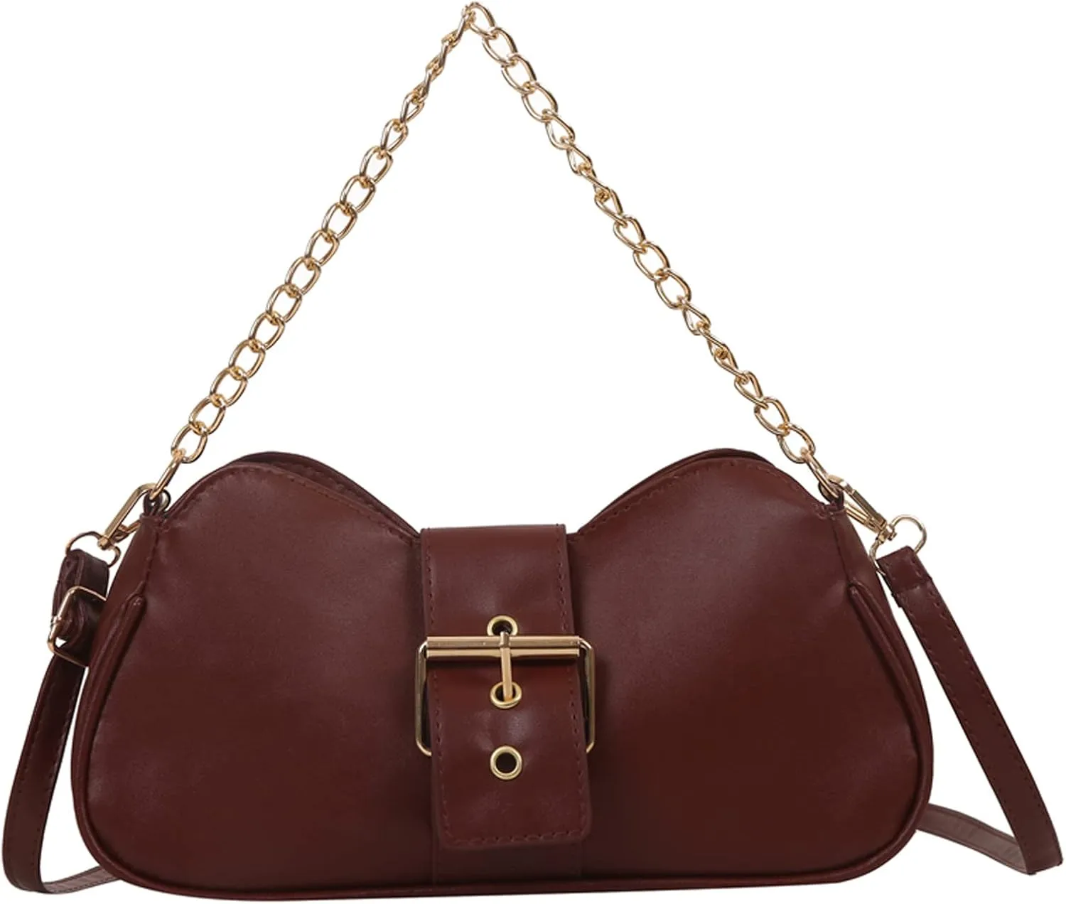 Ladies Fashion Retro Solid Color Leather Metal Adjustable Shoulder Strap Messenger Bag Slim Briefcases (Brown, One Size)