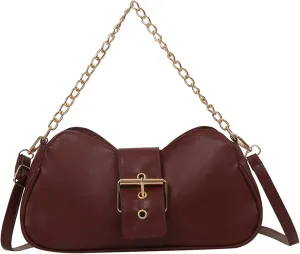 Ladies Fashion Retro Solid Color Leather Metal Adjustable Shoulder Strap Messenger Bag Slim Briefcases (Brown, One Size)