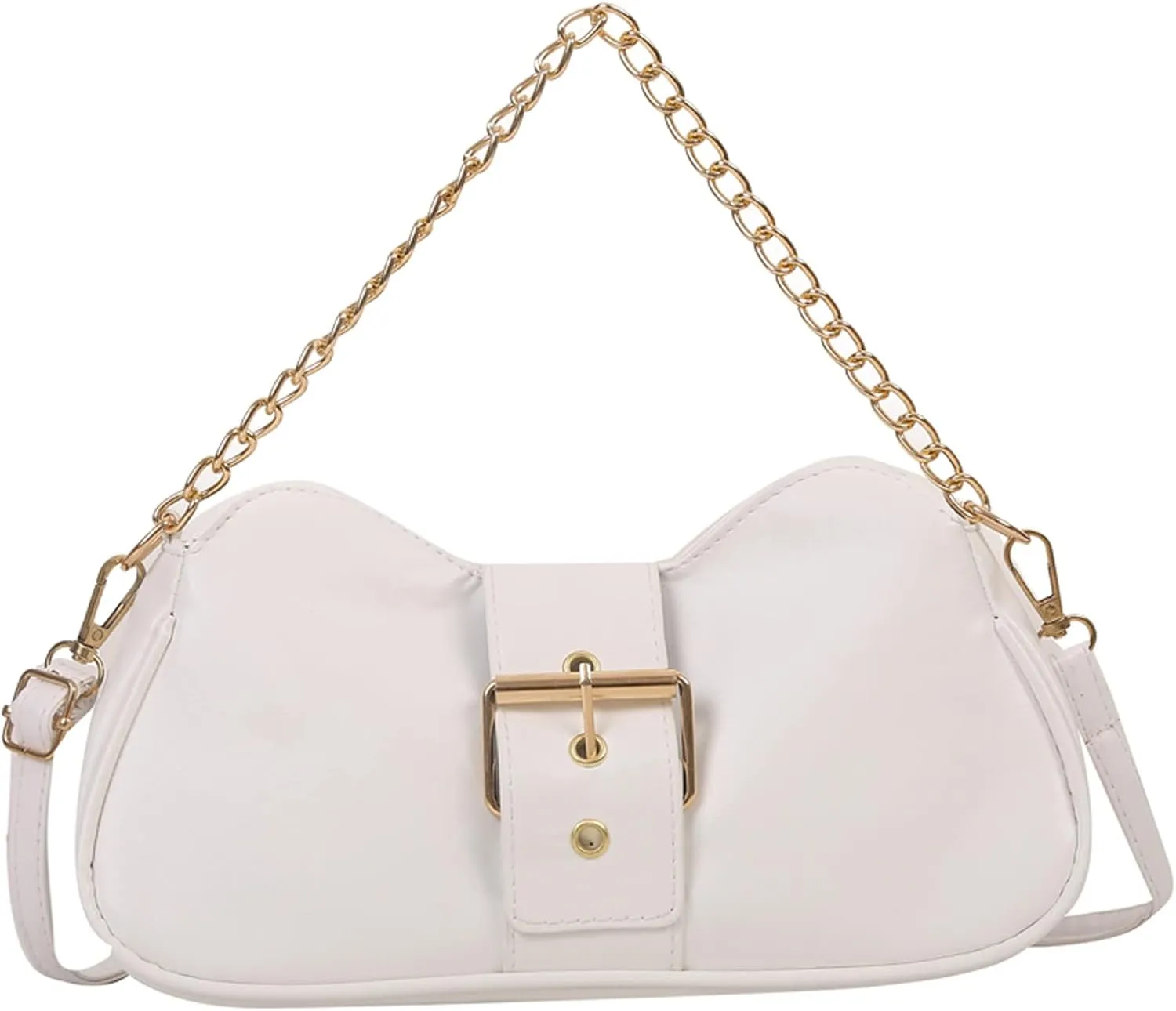 Ladies Fashion Retro Solid Color Leather Metal Adjustable Shoulder Strap Messenger Bag Slim Briefcases (White, One Size)