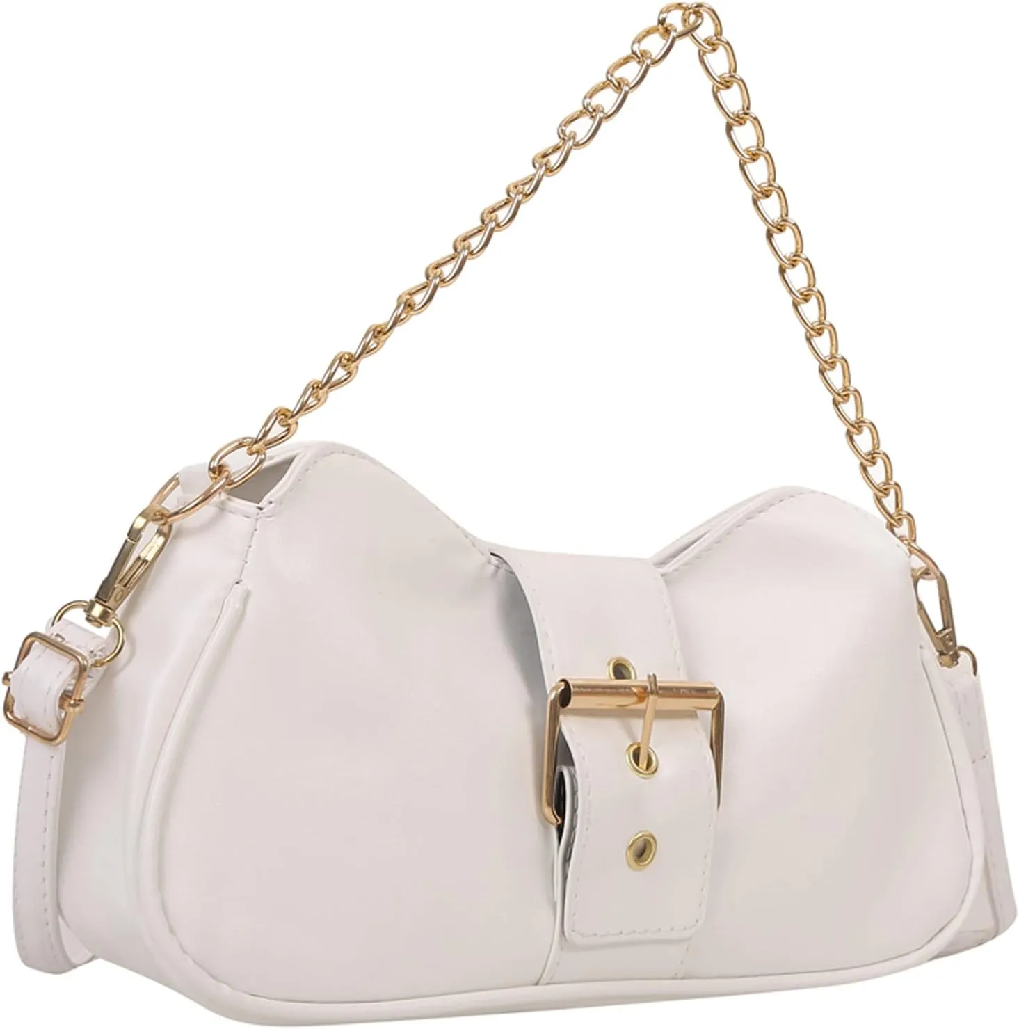 Ladies Fashion Retro Solid Color Leather Metal Adjustable Shoulder Strap Messenger Bag Slim Briefcases (White, One Size)
