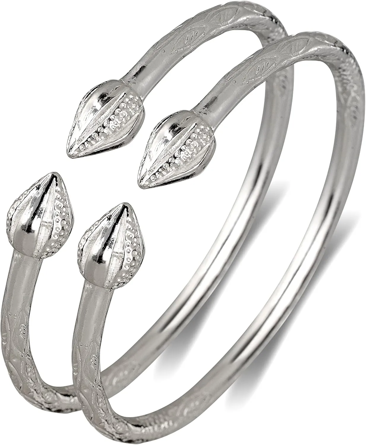 Large Pointy Bulb Ends .925 Sterling Silver West Indian Bangles, 1 pair