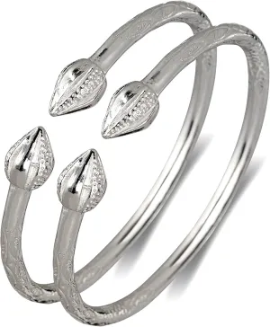 Large Pointy Bulb Ends .925 Sterling Silver West Indian Bangles, 1 pair