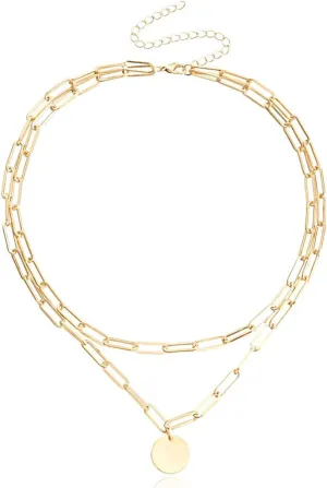 Layered Gold Silver Necklaces Chunky Stack Layered Chain Choker Necklace Herringbone Gold Necklaces Cuban Link Paperclip Necklace